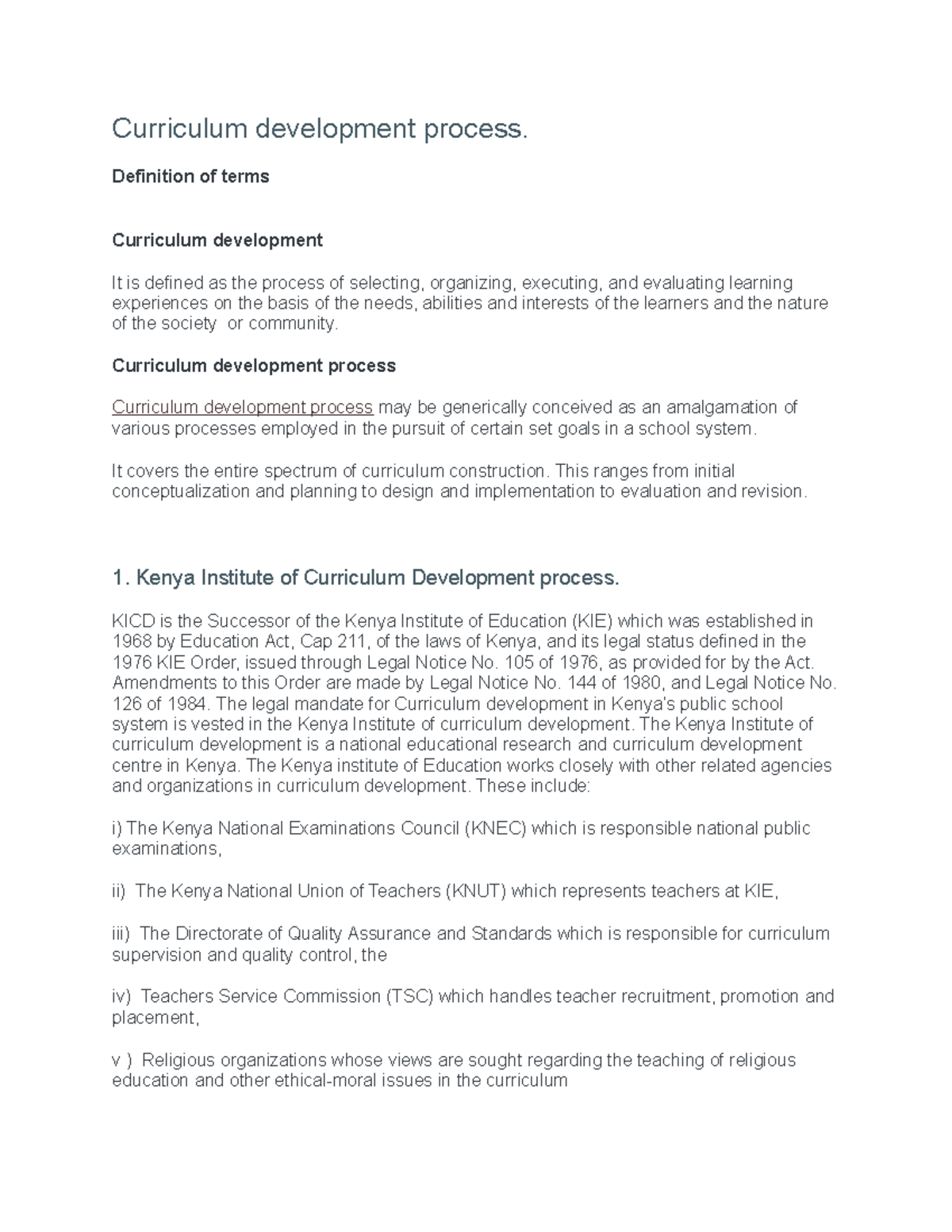 Curriculum development process - Definition of terms Curriculum ...