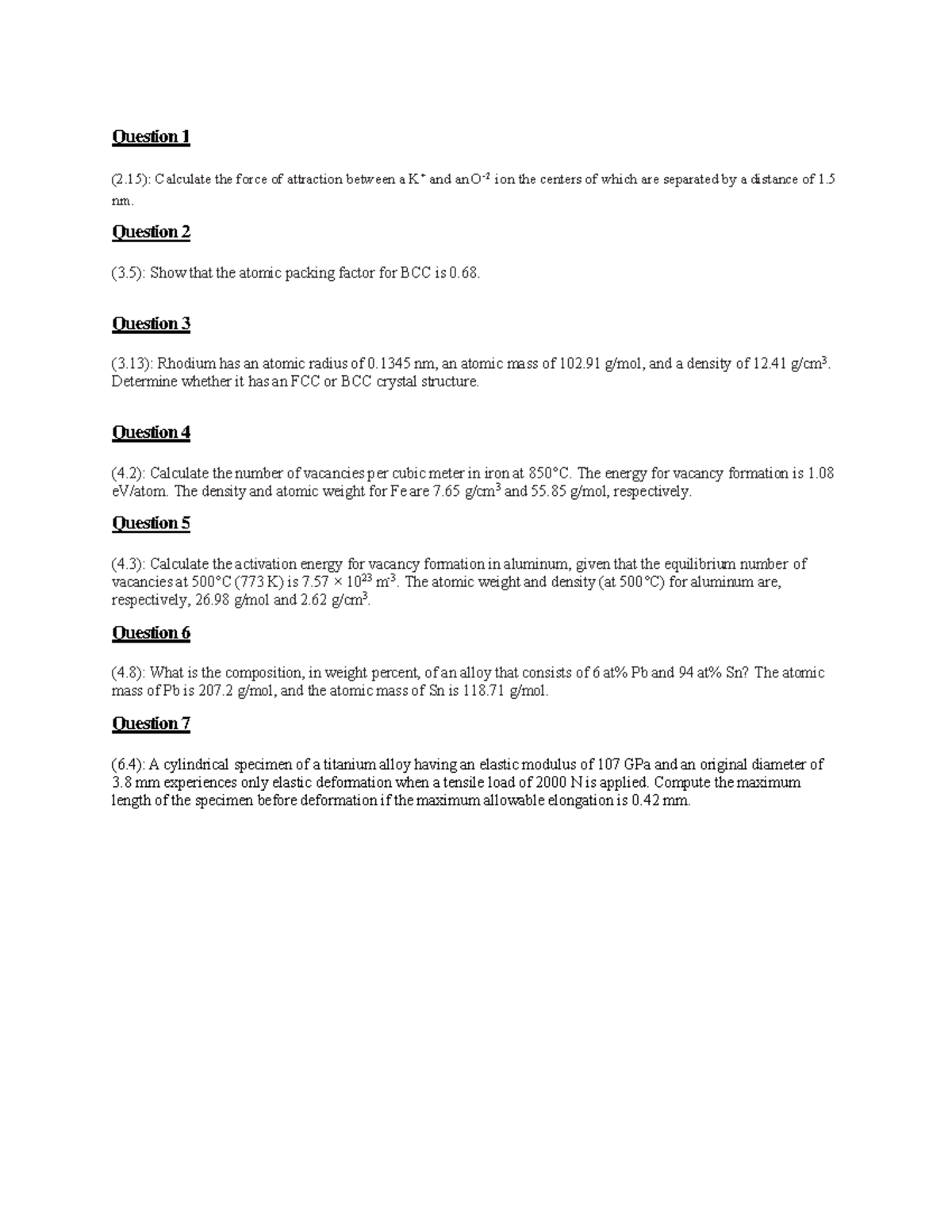 ENGG 204 PASS Final Review - (2): Calculate the force of attraction ...