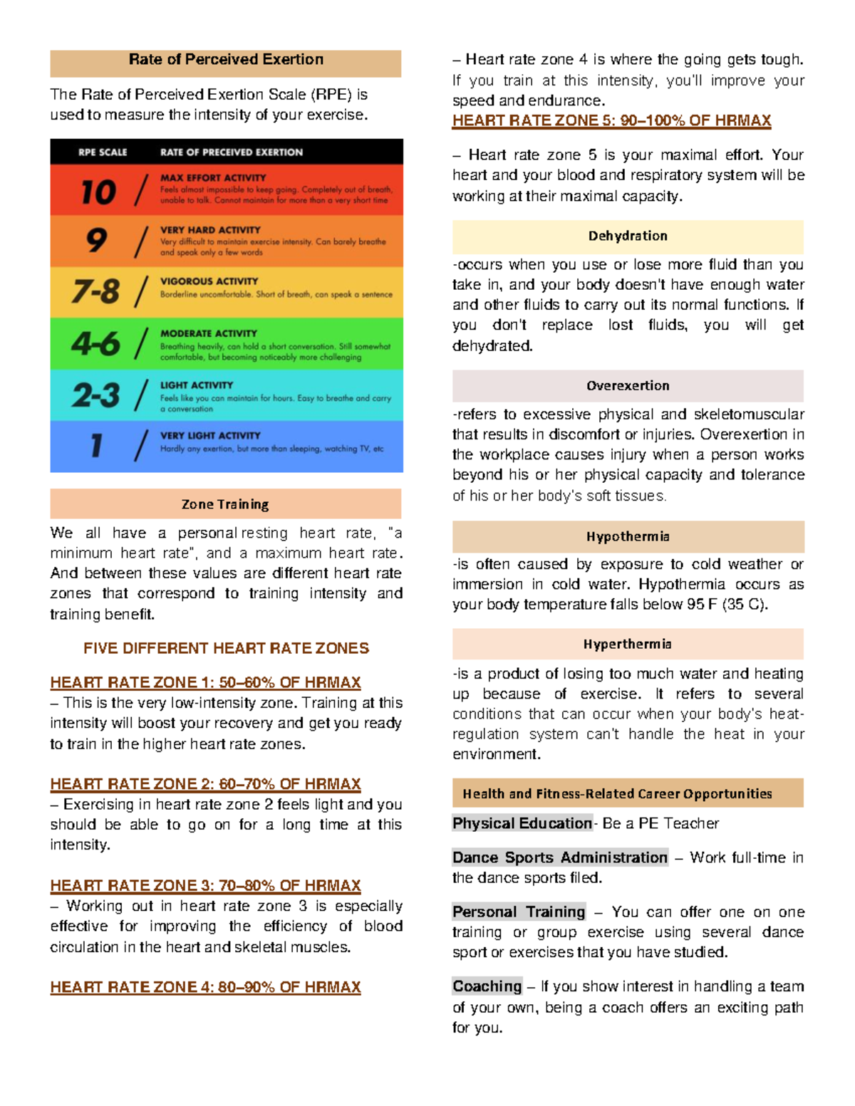 Physical Education Reviewer - Zone Training Dehydration Overexertion ...