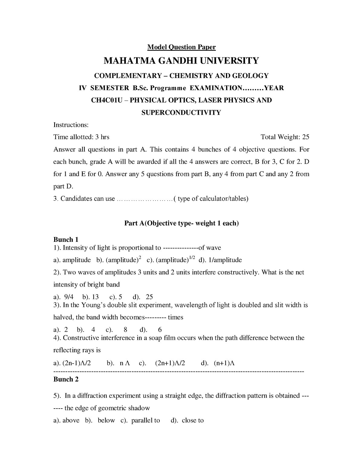 Ch4c01u Chem And Geo 04092009 - Model Question Paper MAHATMA GANDHI ...