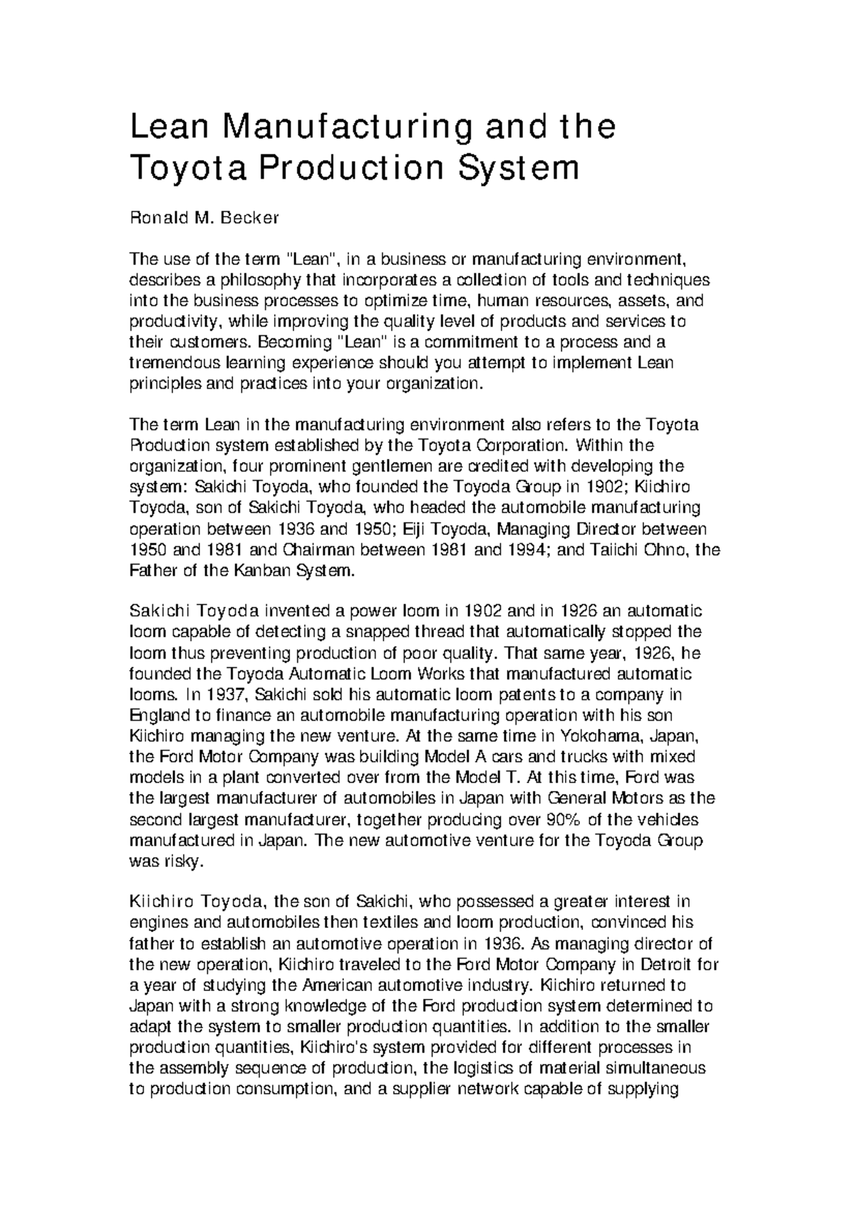 Toyota - Summary Quản trị vận hành - Lean Manufacturing and the Toyota ...
