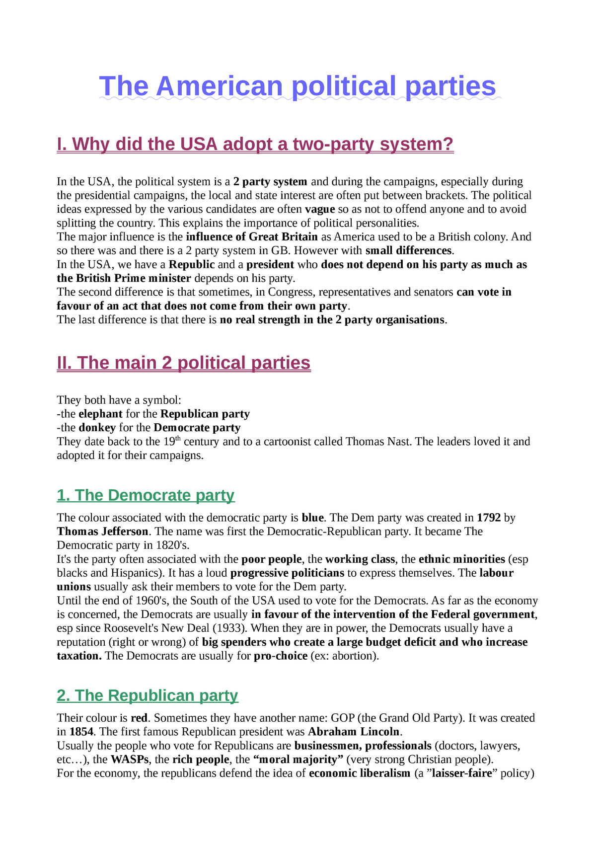 The American Political Parties - Why Did The USA Adopt A Two-party ...