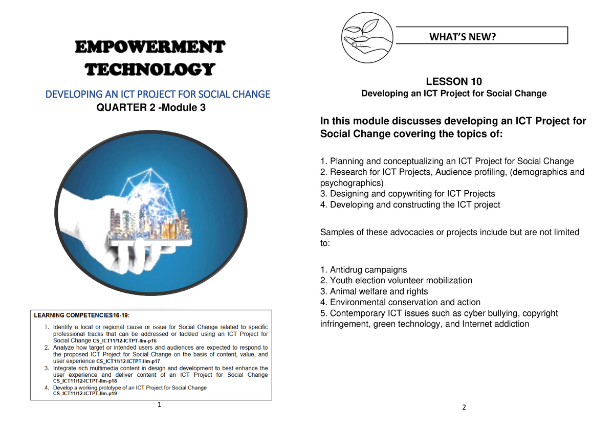 Module 3 - Empowerment Technologies - WHAT’S NEW? 1 DEVELOPING AN ICT ...