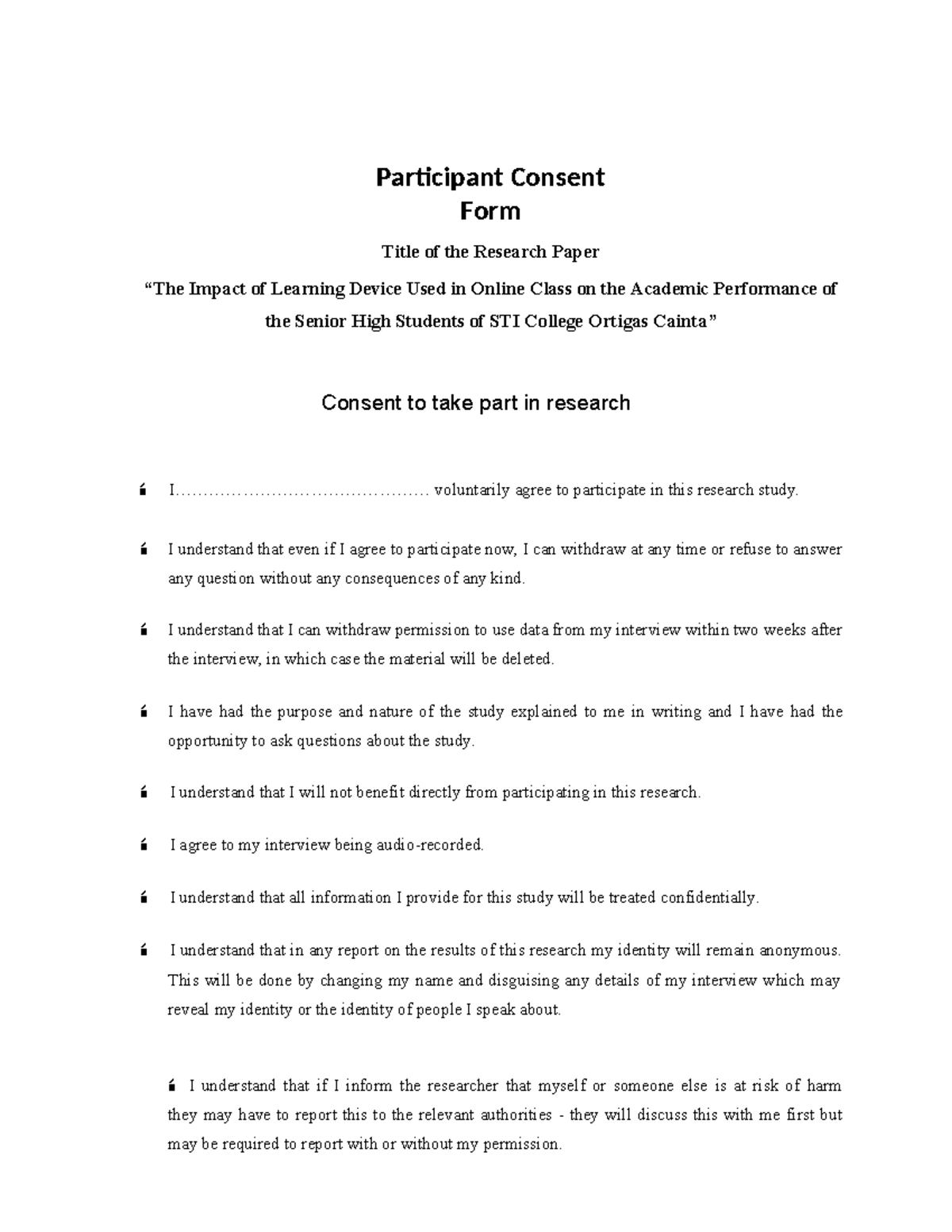 Participant-consent-form - Participant Consent Form Title of the ...