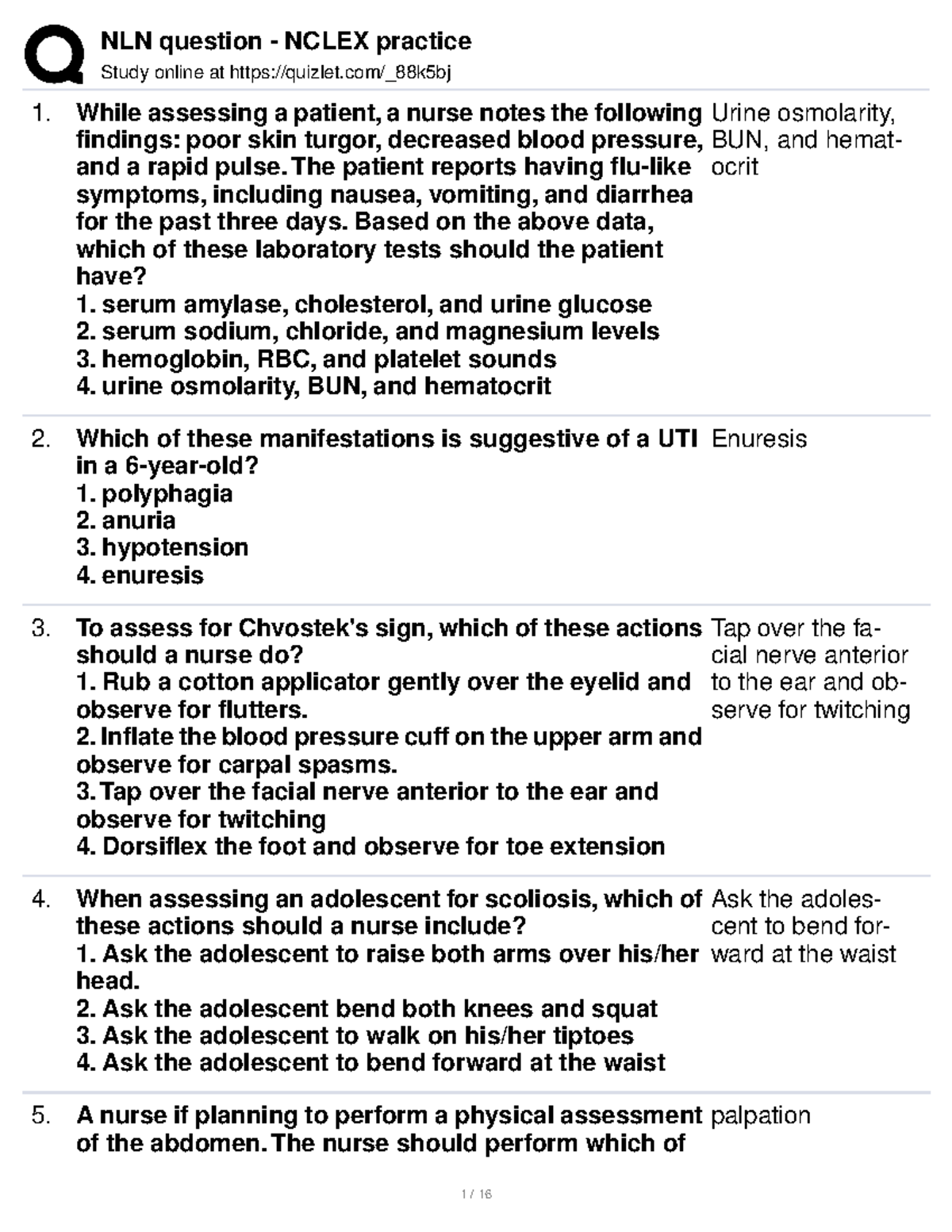 NLN question - Nclex practice - Study online at quizlet/_88k5bj While ...