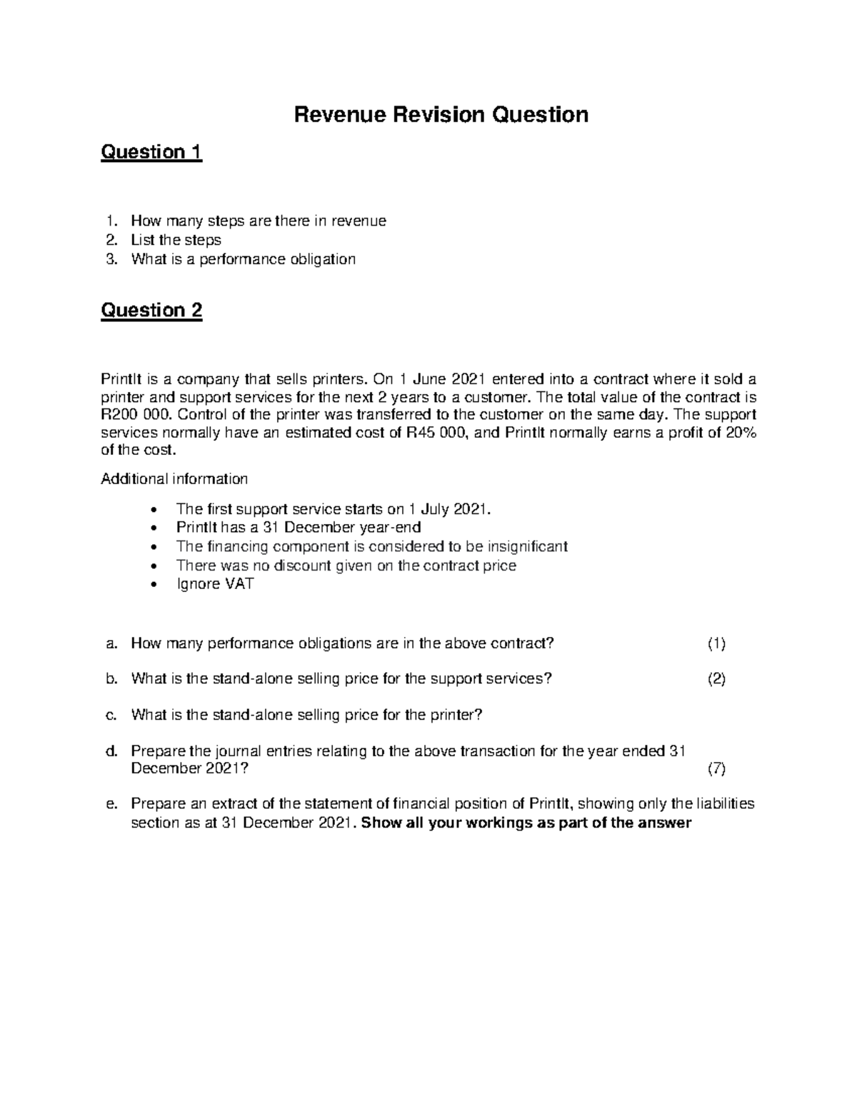 Exam Revision - Revenue Question - Revenue Revision Question Question 1 ...