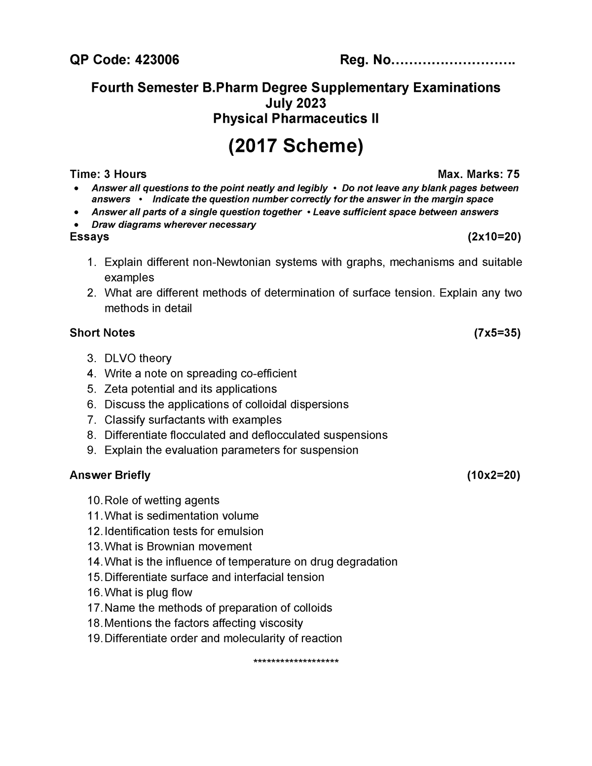 Physical Pharmaceutics 2 - QP Code: 423006 Reg. No ...