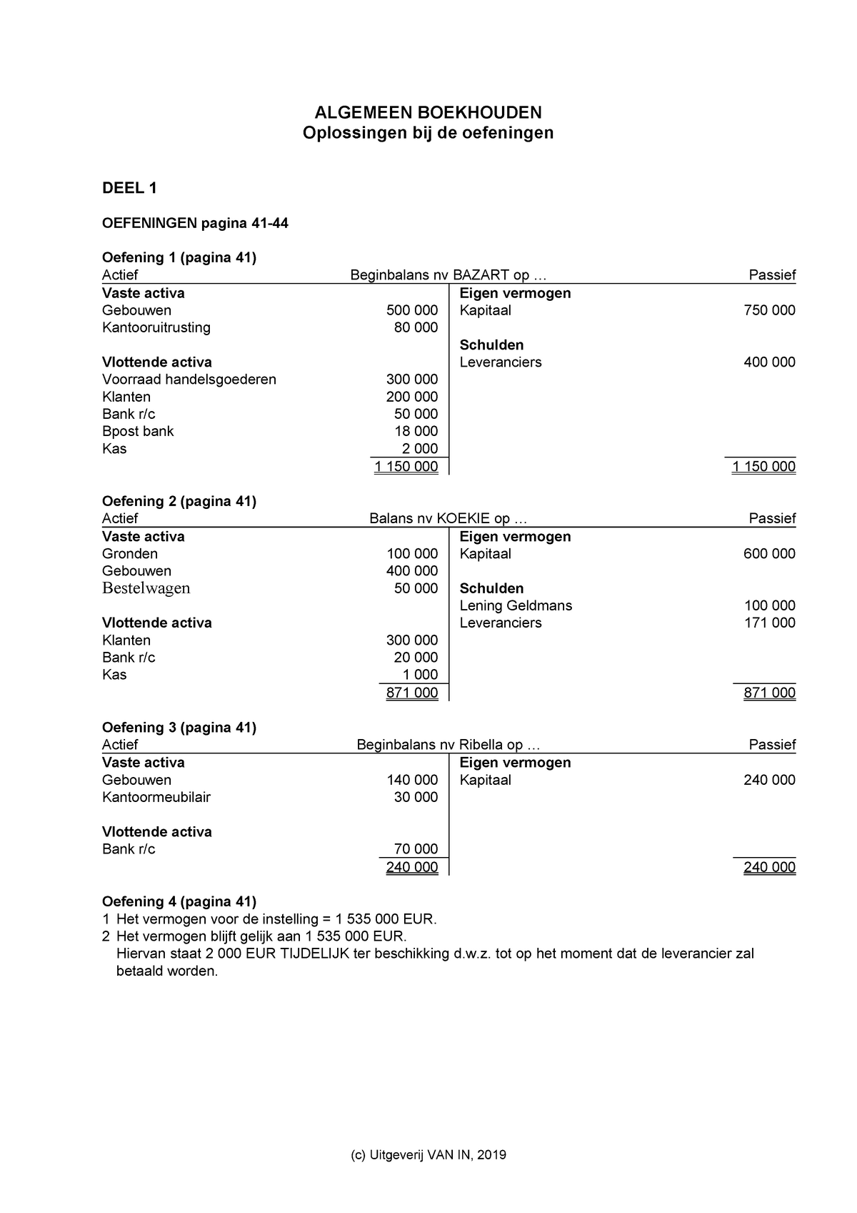 Algemeen Boekhouden - C. Van Liedekerke - Oplossingen Oefeningen HB ...