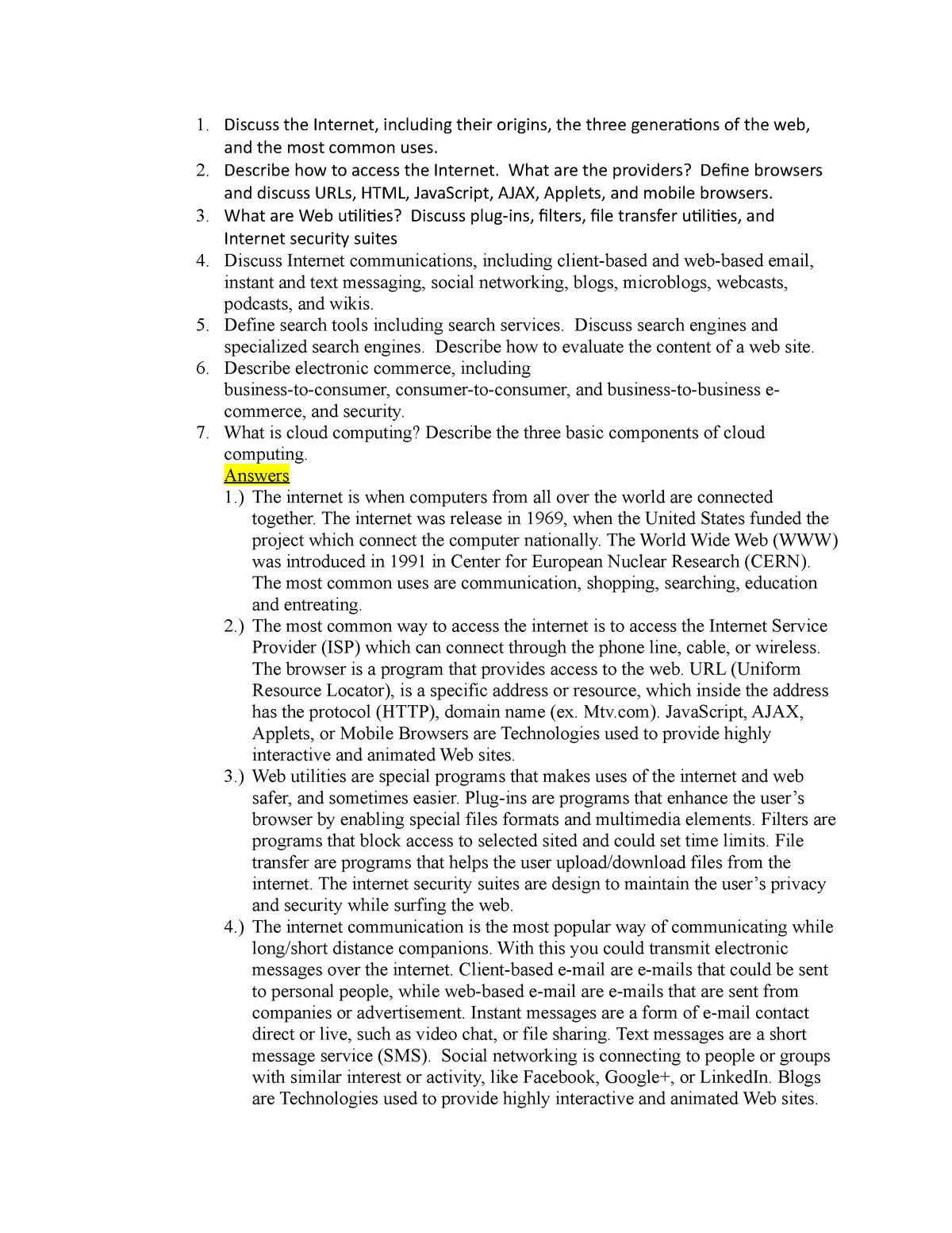 Chapter2answers Computer Science Discuss the including