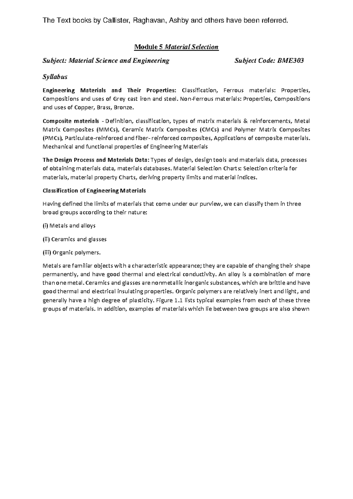 Module 5 Material Selection - Module 5 Material Selection Subject ...