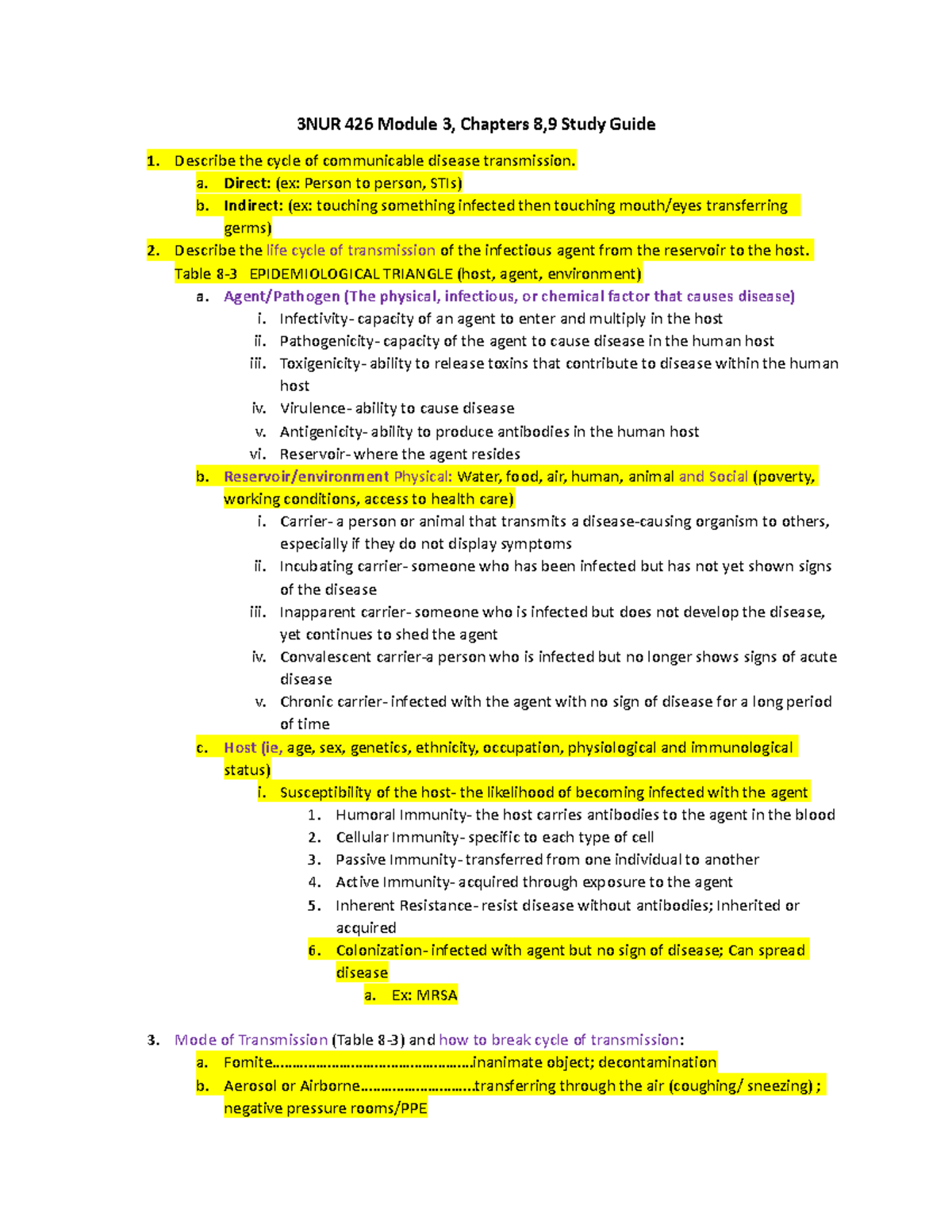 NUR 426 Module 3 - Notes from class - 3NUR 426 Module 3, Chapters 8,9 ...