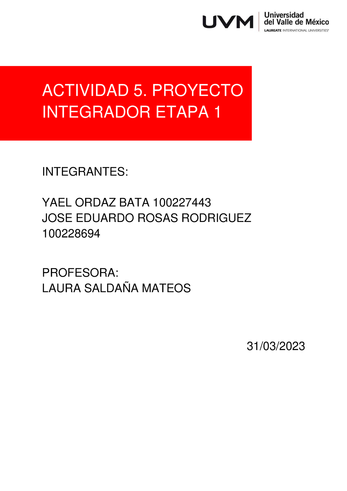 Documento Proyecto Integrador Etapa 1 YAEL Ordaz Eduardo Rosas ...