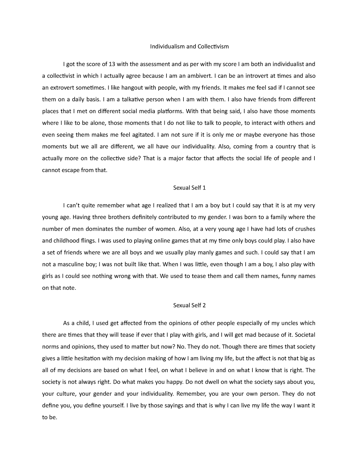 individualism self essay