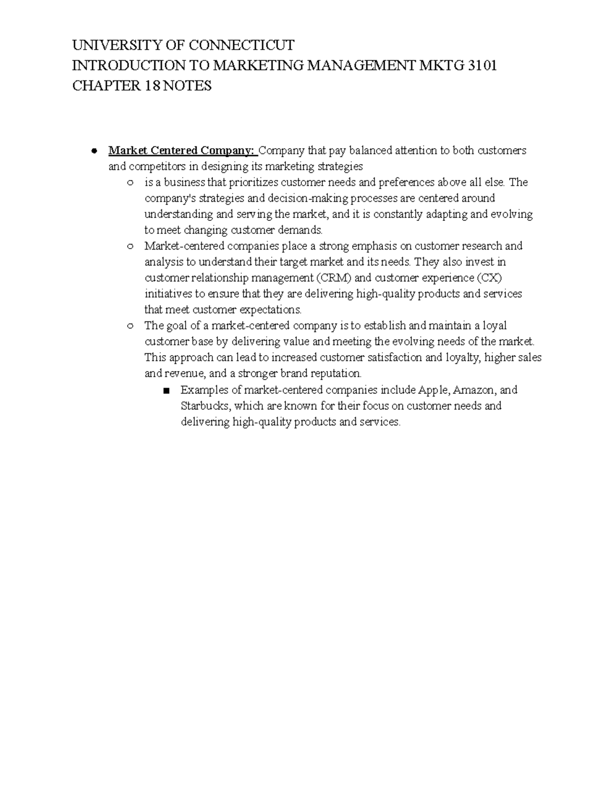 MKTG 3101 Notes Ch 18 (Pg 3) - UNIVERSITY OF CONNECTICUT INTRODUCTION ...