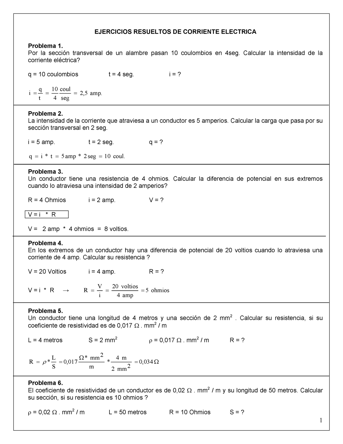 Problemas Resueltos Corriente Electrica - EJERCICIOS RESUELTOS DE ...