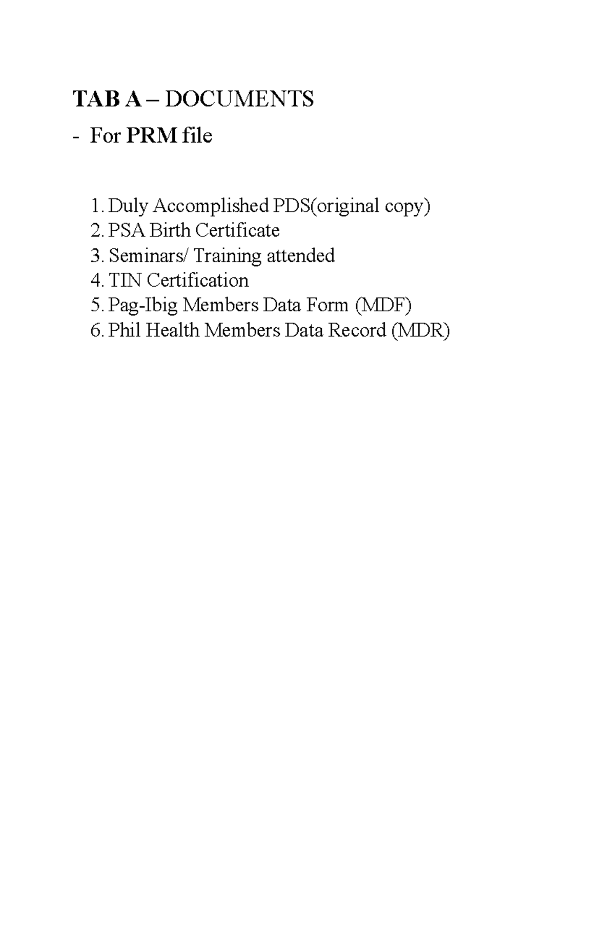 New Microsoft Word Document - TAB A – DOCUMENTS - For PRM file 1. Duly ...