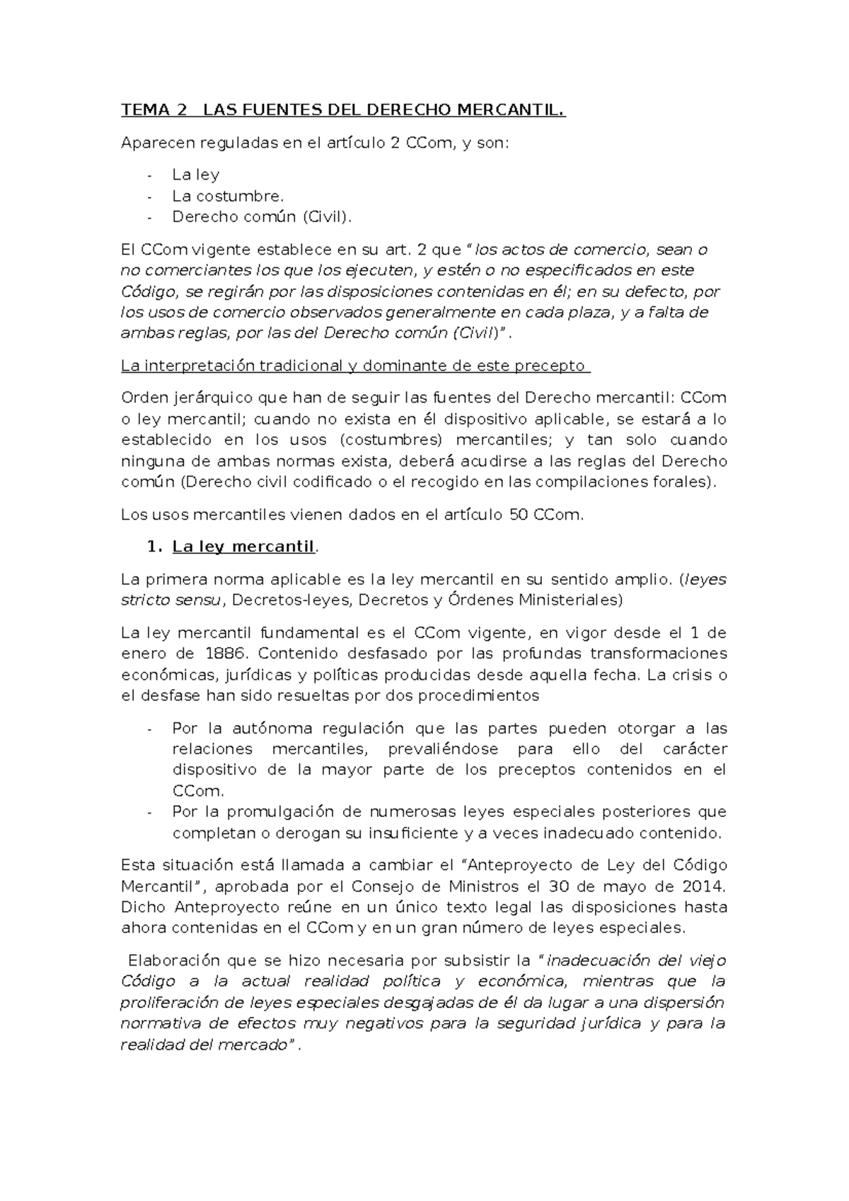 TEMA 2 - Apuntes 2 2º CUATRI - TEMA 2 LAS FUENTES DEL DERECHO MERCANTIL ...