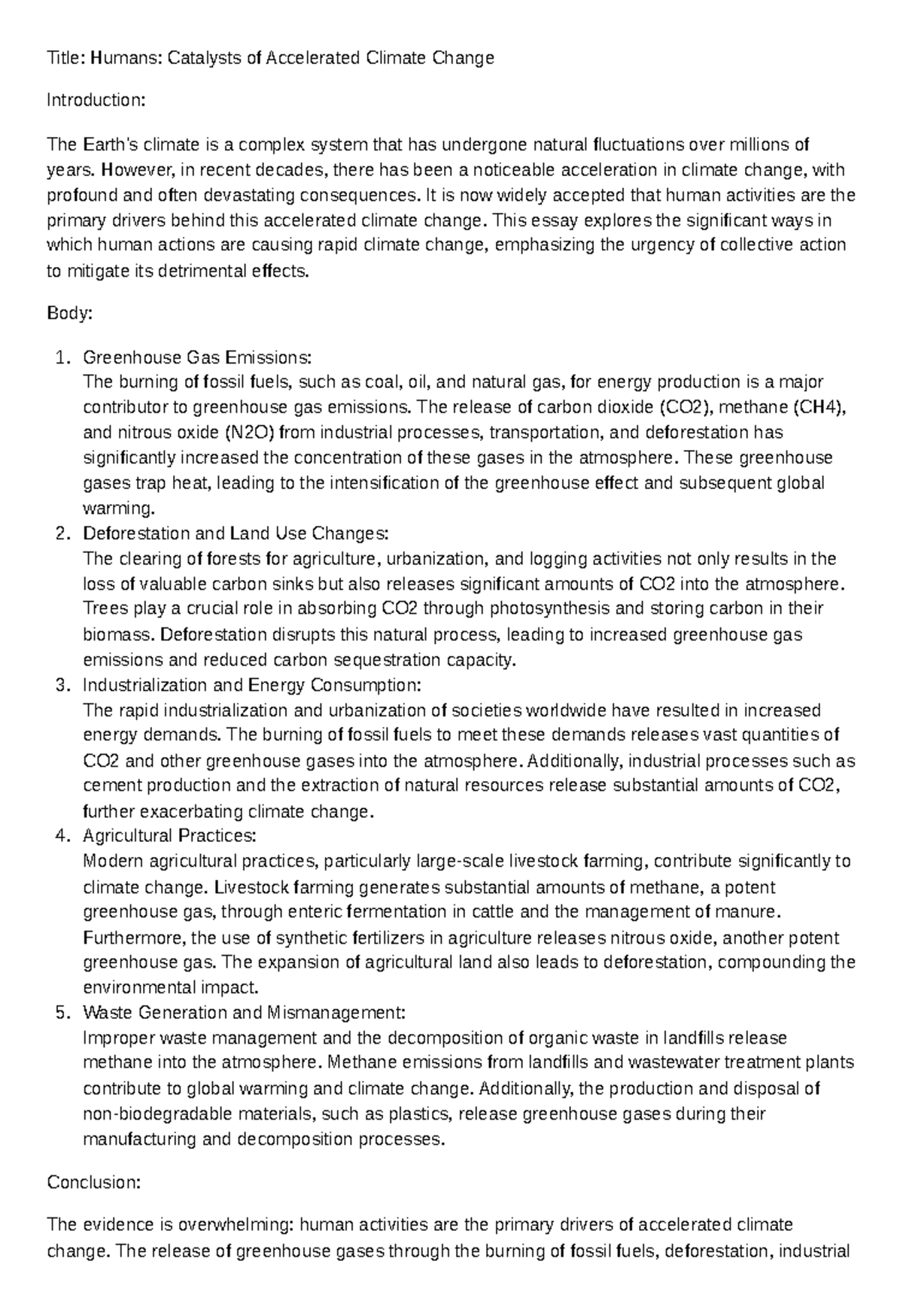Title Humans Catalysts of Accelerated Climate Change Title Humans