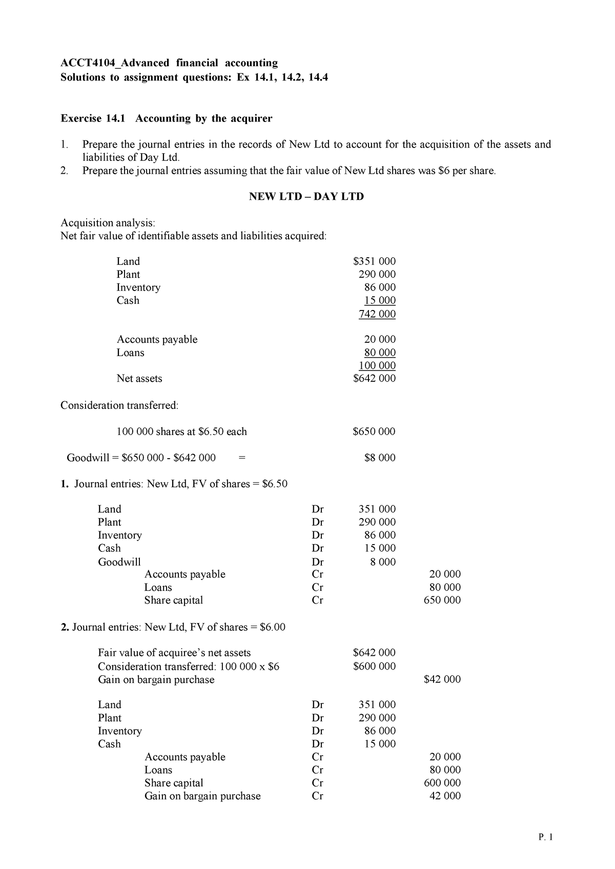 advanced financial accounting assignment