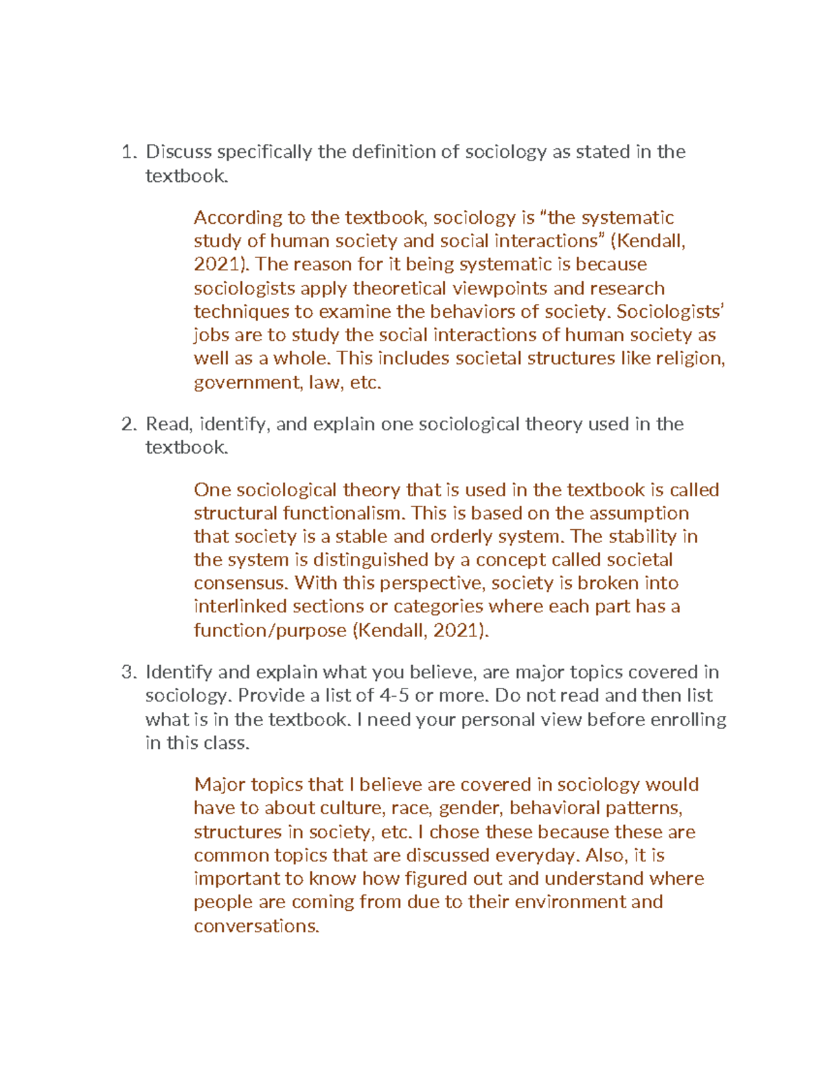Chapter 1 Review (Sociology) Discuss specifically the definition of