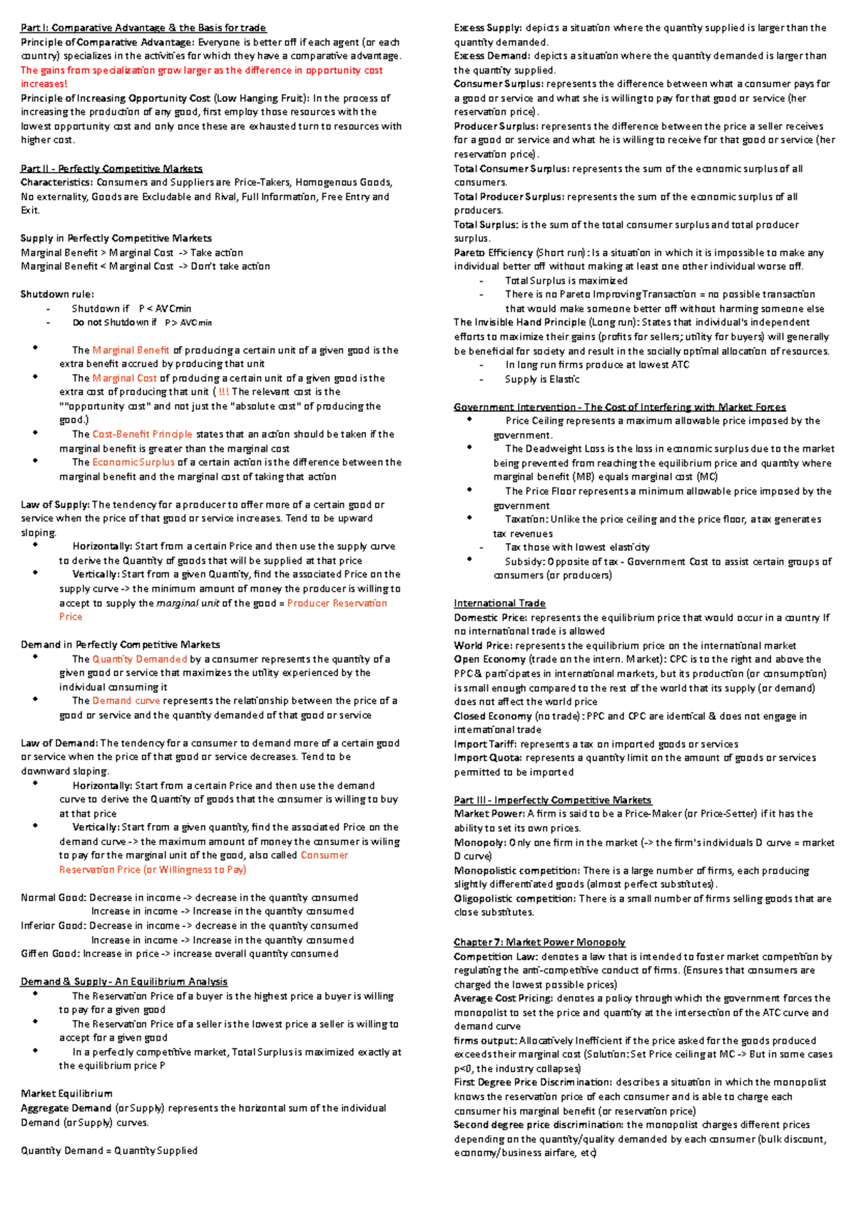 Econ summary - Lecture notes 1-13 - Part I: Comparative Advantage & the ...