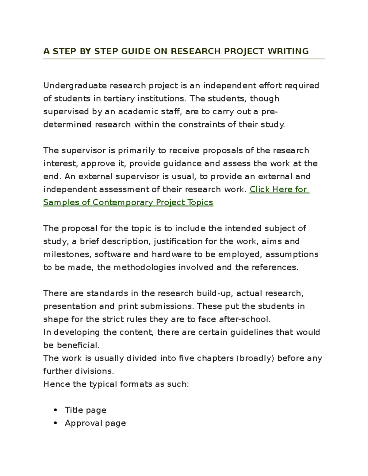 A STEP BY STEP GUIDE ON RESEARCH PROJECT WRITING FOR UNIVERSITIES- A ...