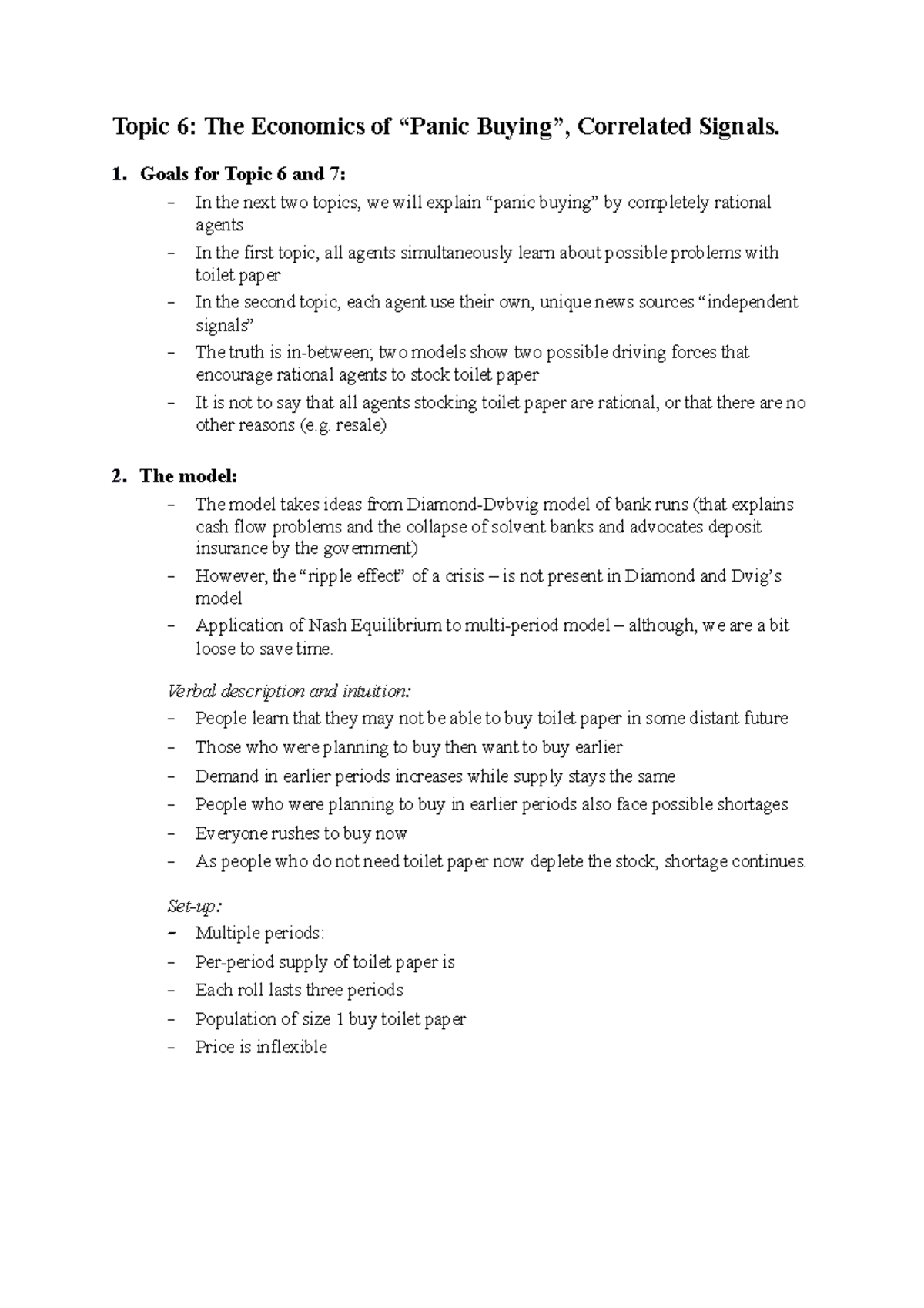 Microeconomics Summar Notes 68 Topic 6 The Economics of “Panic