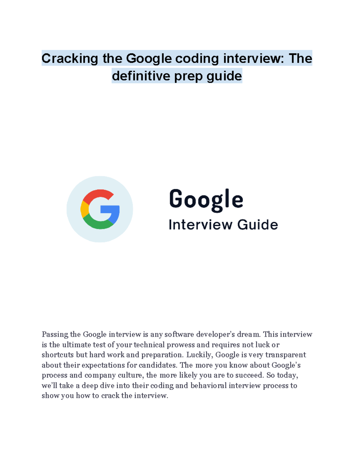 Google Interview Guide - Cracking the Google coding interview: The ...