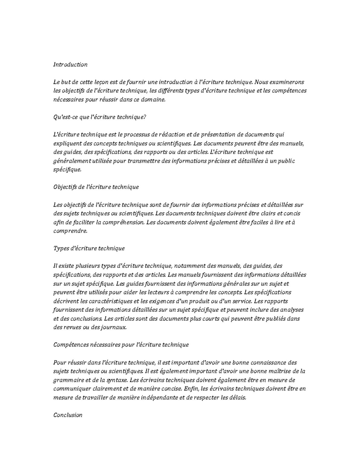 Technical Writing Study Notes - Introduction Le but de cette leçon est ...