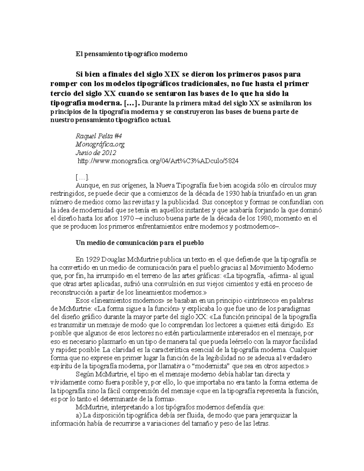 Texto-Tipomoderno - El pensamiento tipográfico moderno Si bien a ...