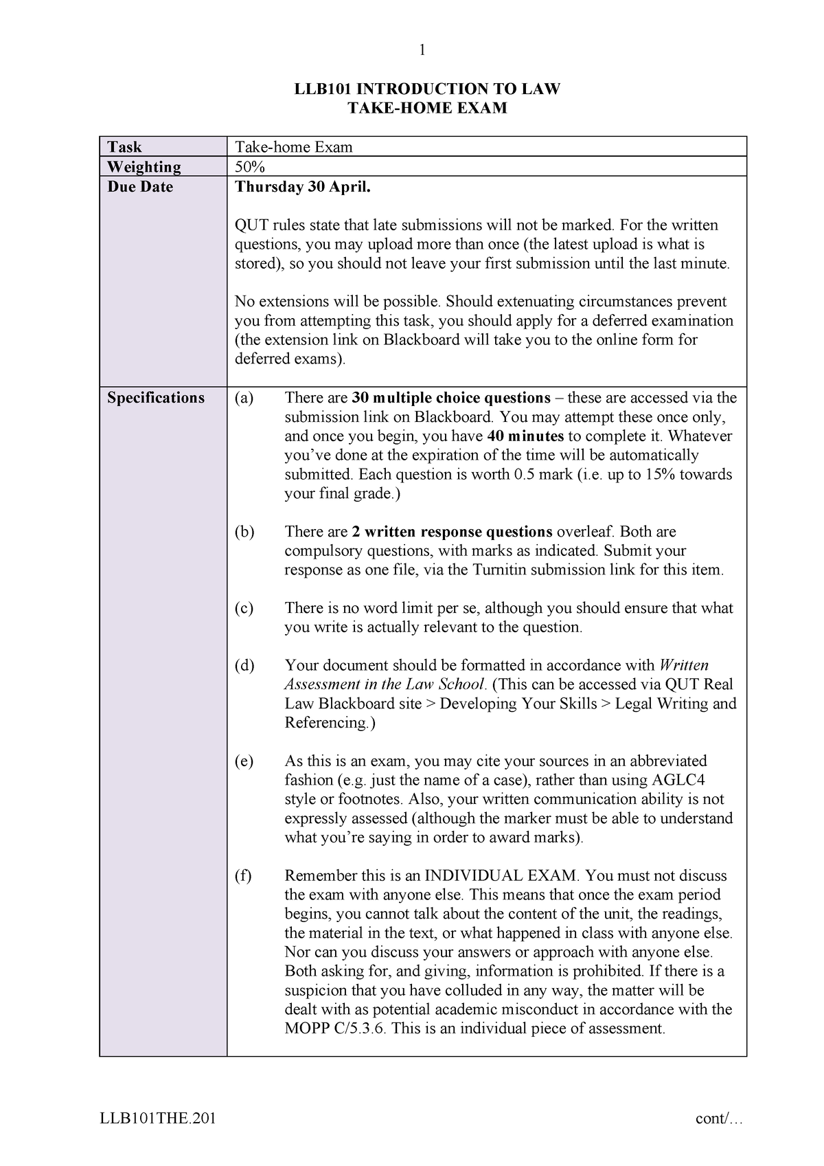 LLB101 exam - Exam - LLB101 INTRODUCTION TO LAW TAKE-HOME EXAM Task ...