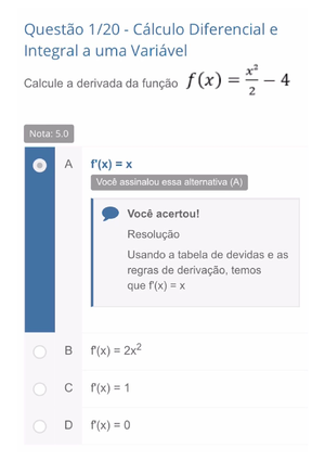 Questoes Cálculo Diferencial - Questão 1/10 - Cálculo Diferencial E ...