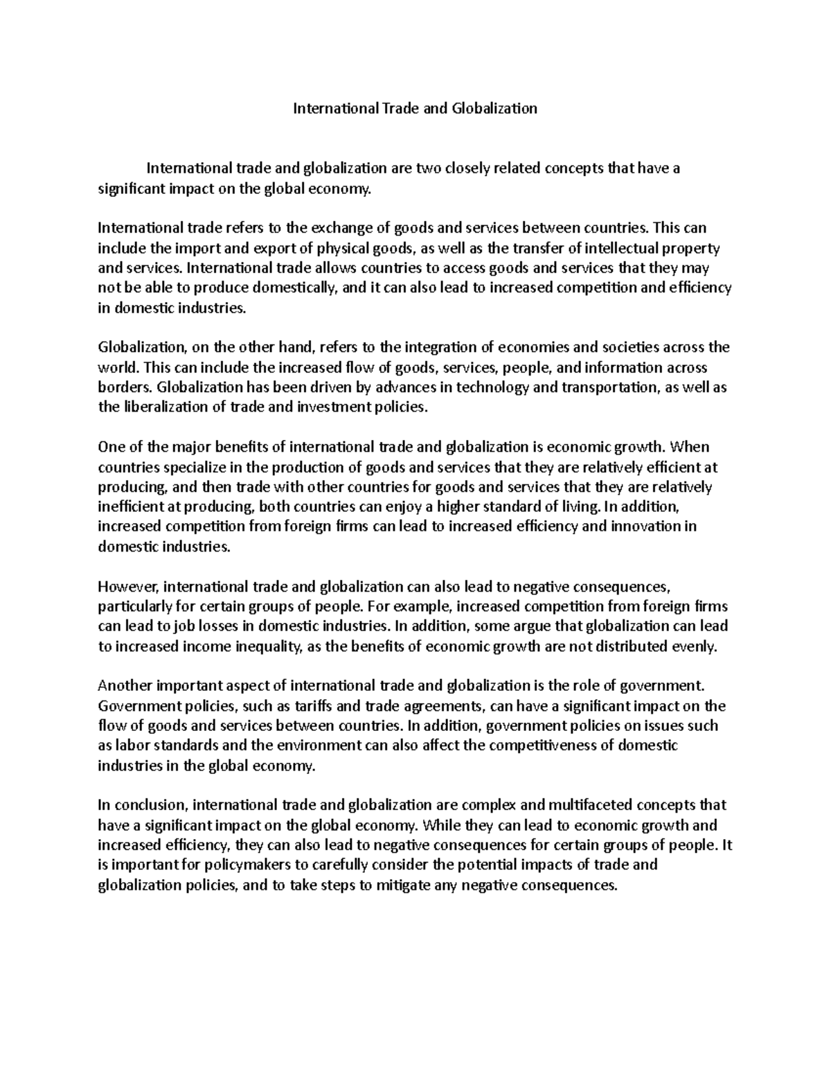 International Trade and Globalization - International Trade and ...