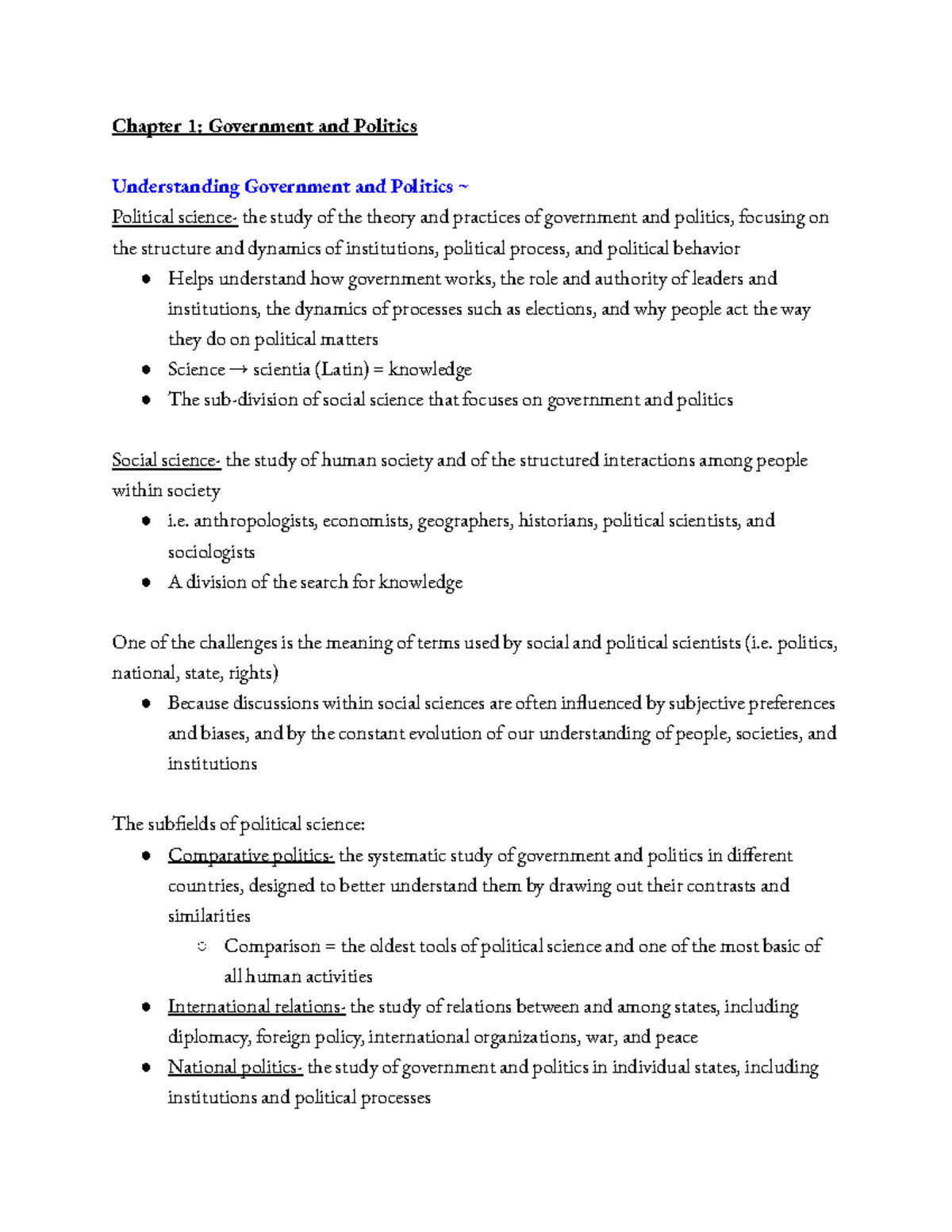 POSC 240 Ch. 1 Textbook Notes - Chapter 1: Government And Politics ...