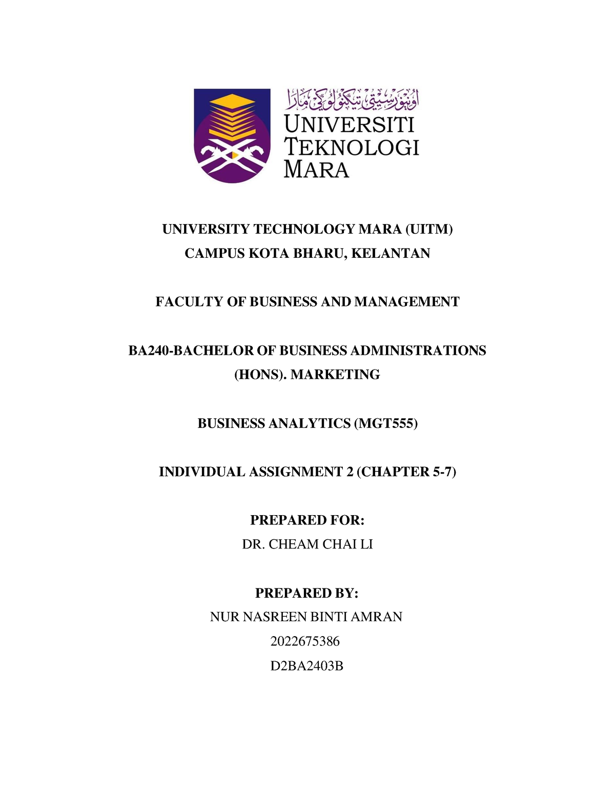 MGT555 Individual Assignment 2 - UNIVERSITY TECHNOLOGY MARA (UITM ...