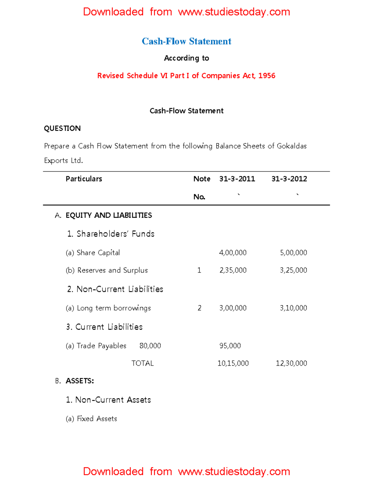CBSE Class 12 Partnership - Cash-Flow Statement Notes - Cash-Flow ...