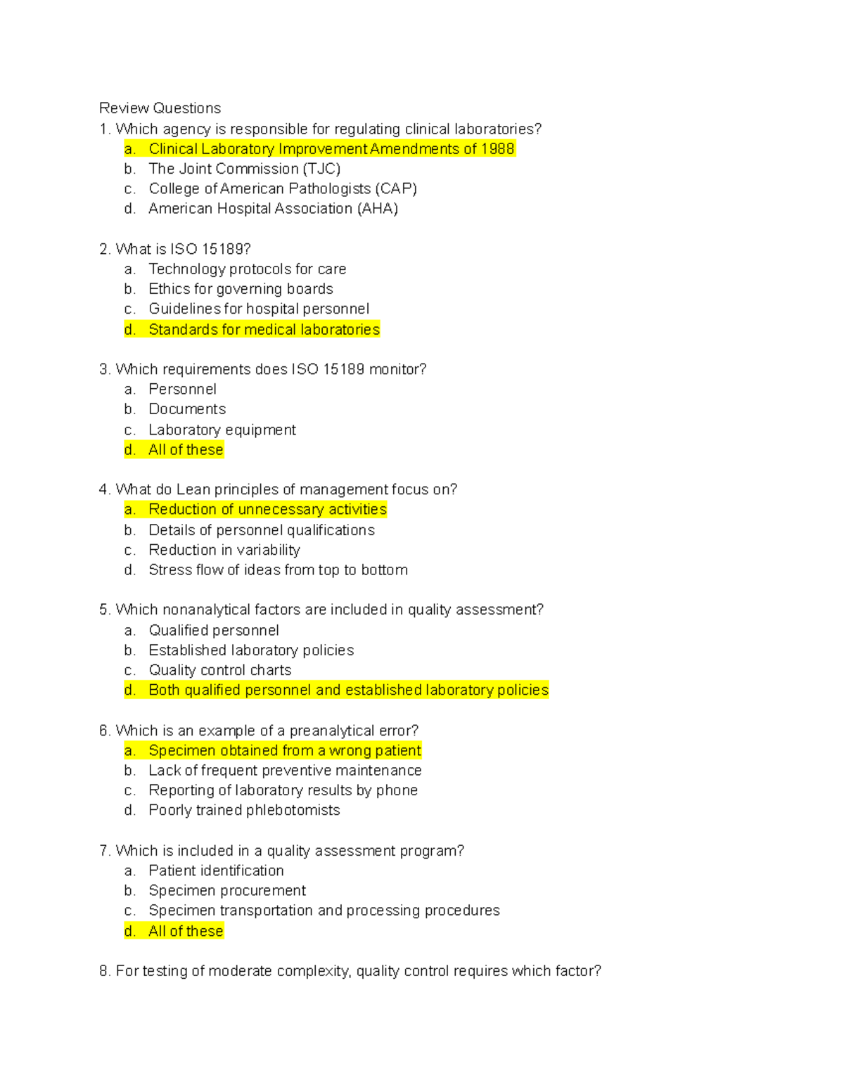 MLAB 1101 Quiz 3 - Quiz - Review Questions Which Agency Is Responsible ...