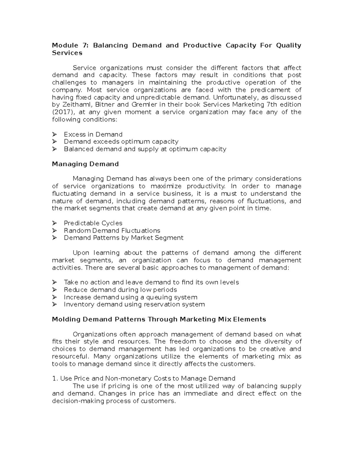 Module 7 Balancing Demand and Productive Capacity For Quality Services ...