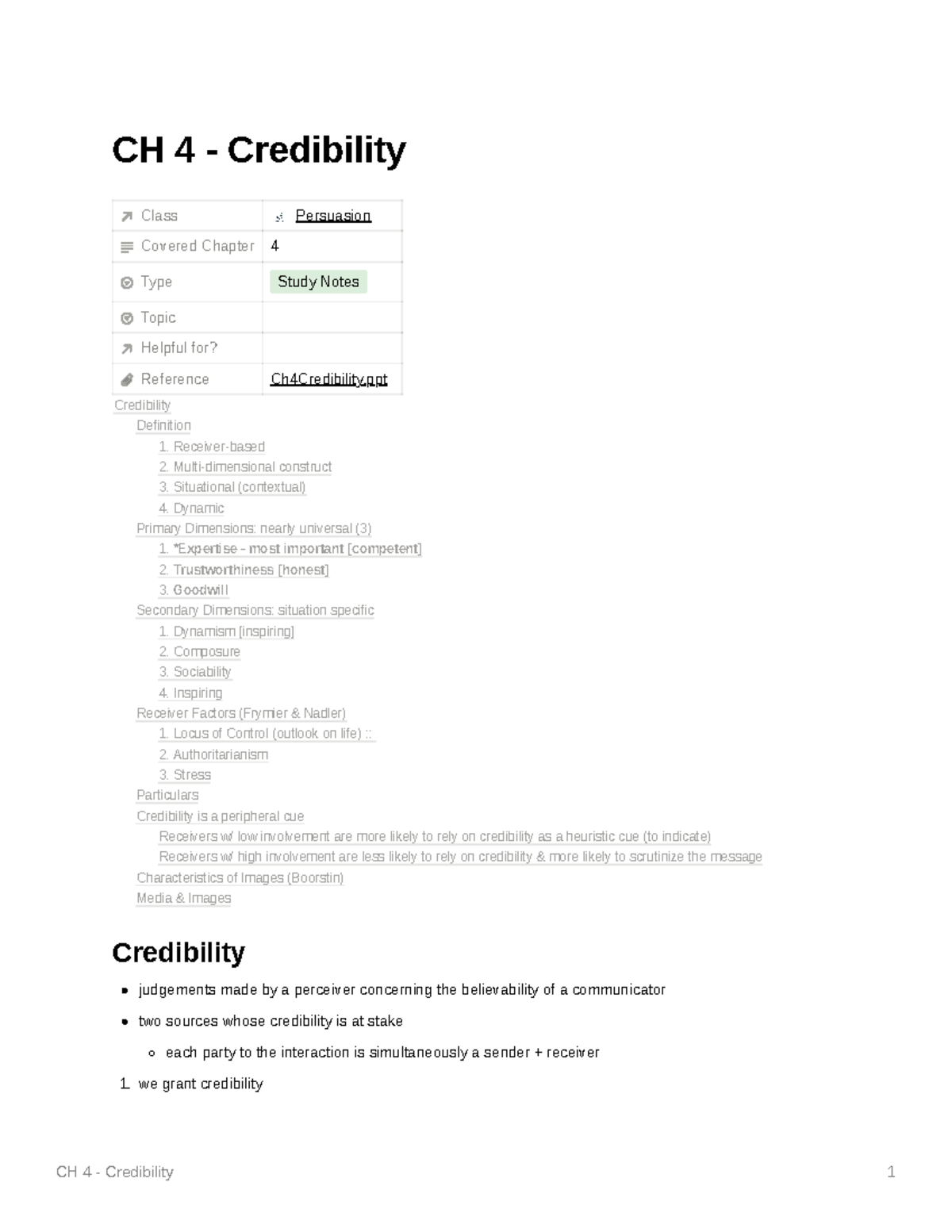 CH 4 - Credibility - This is the note that I took for studying ...