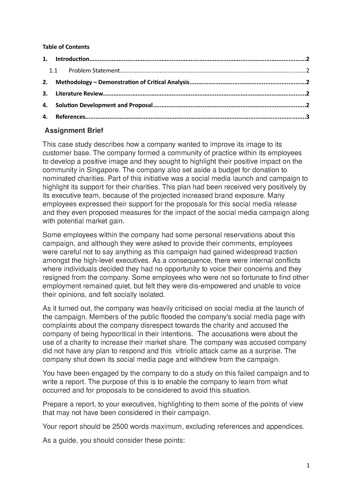 OA last report - Table of Contents - Studocu