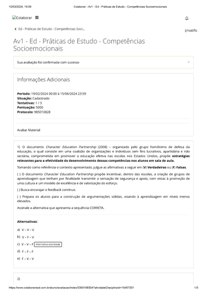 Colaborar - Av1 - Avaliação Na Educação - 10/03/2024, 17:18 Colaborar ...