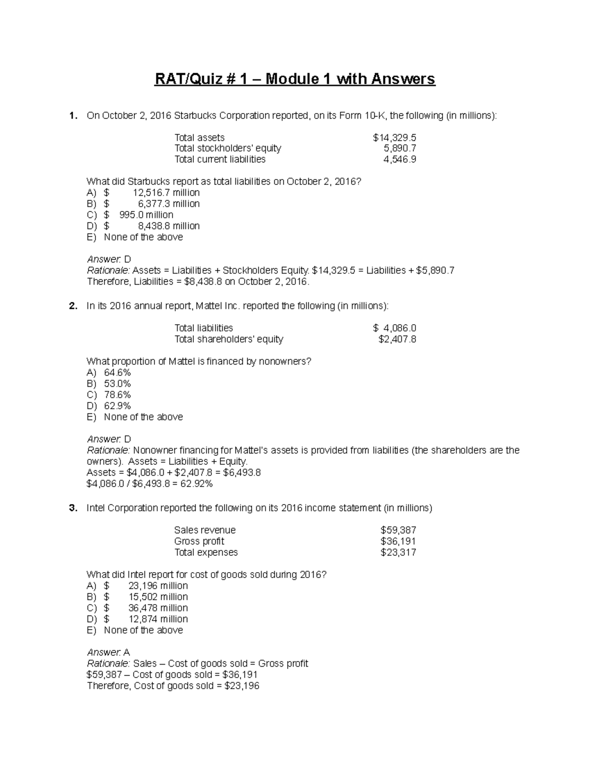 RAT Quiz Module 1 with Answers - RAT/Quiz # 1 – Module 1 with Answers 1 ...