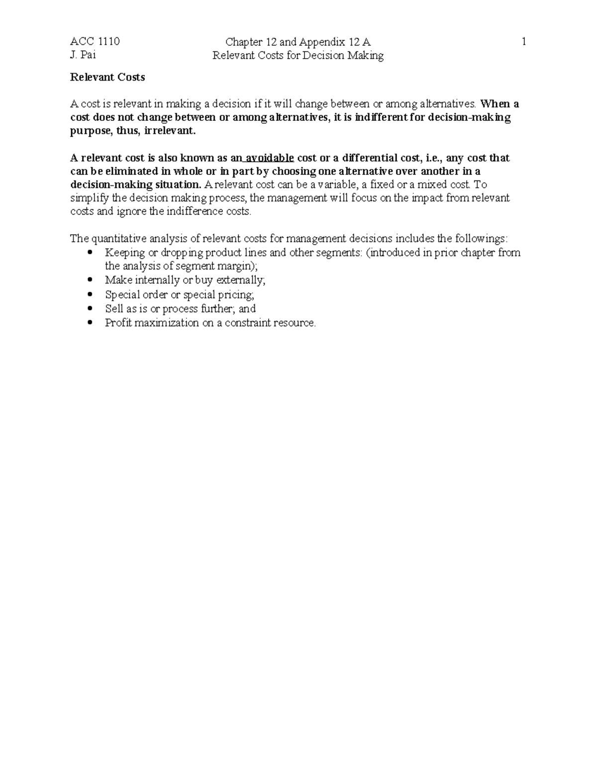 Ch 12 & 12A Notes - ACC 1110 J. Pai Chapter 12 and Appendix 12 A ...