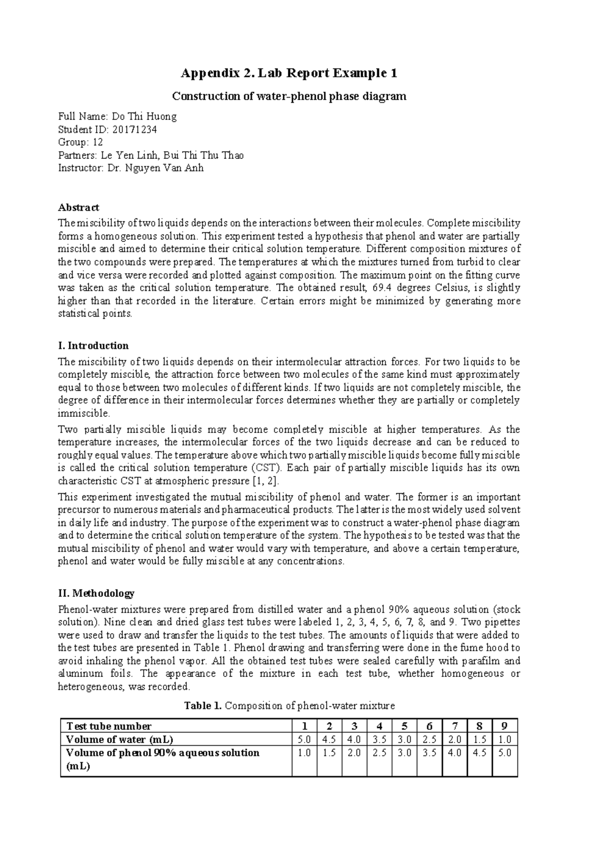 Appendix 02. Lab Report Example 1 - Appendix 2. Lab Report Example 1 ...