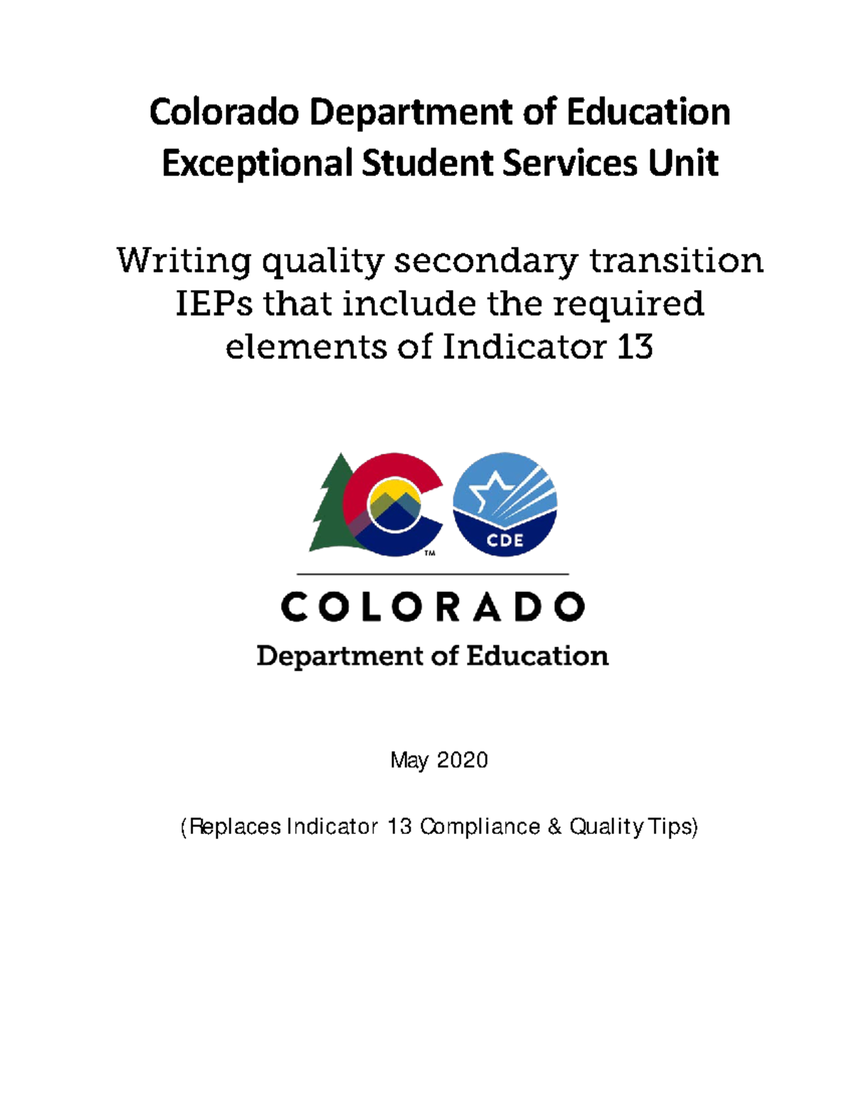 Writing Quality Secondary Transition IEPs guidance 9 Colorado