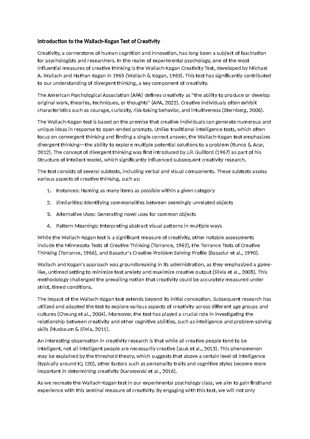 Wallach kogan note - Introduction to the Wallach-Kogan Test of ...