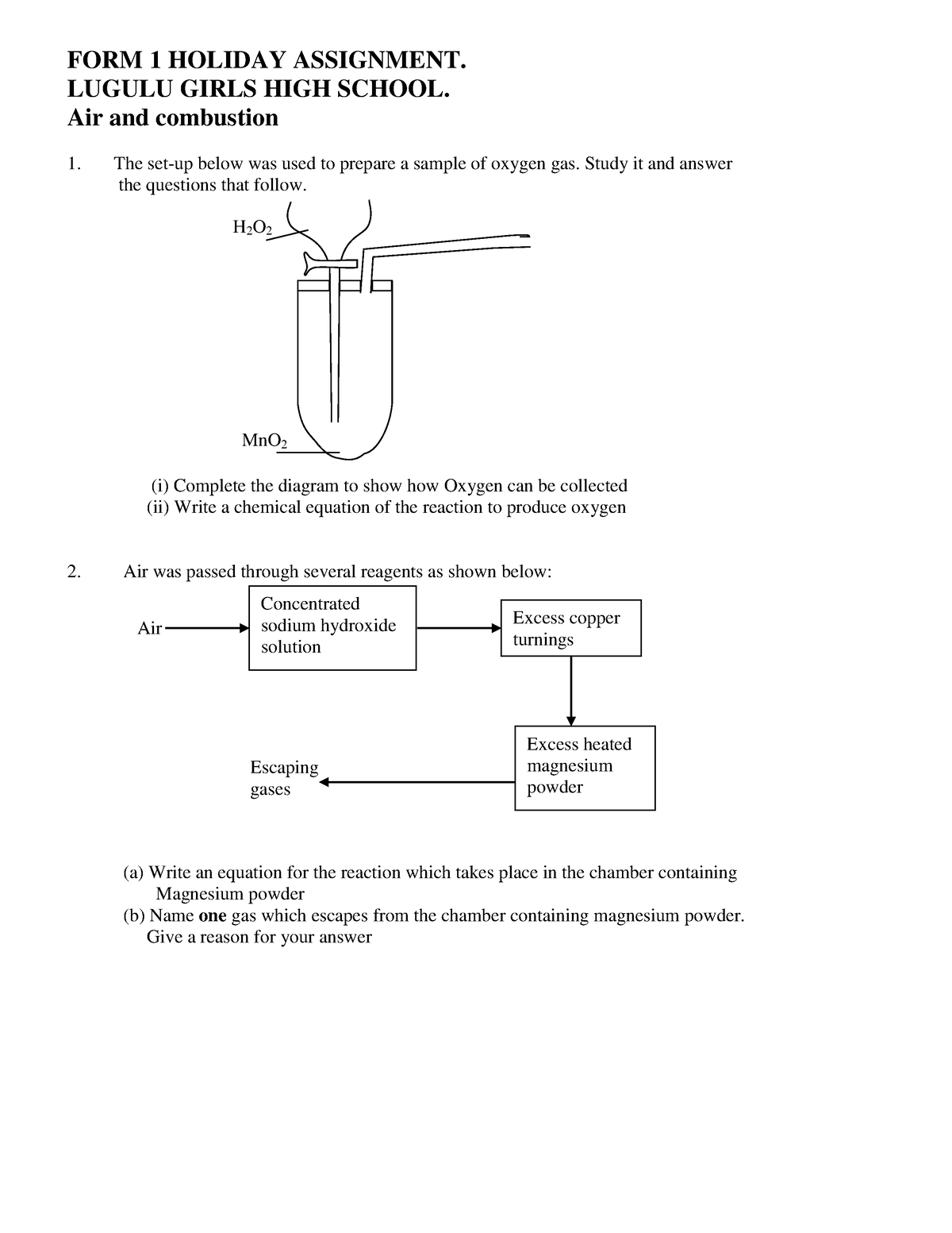 form 1 holiday assignment 2021