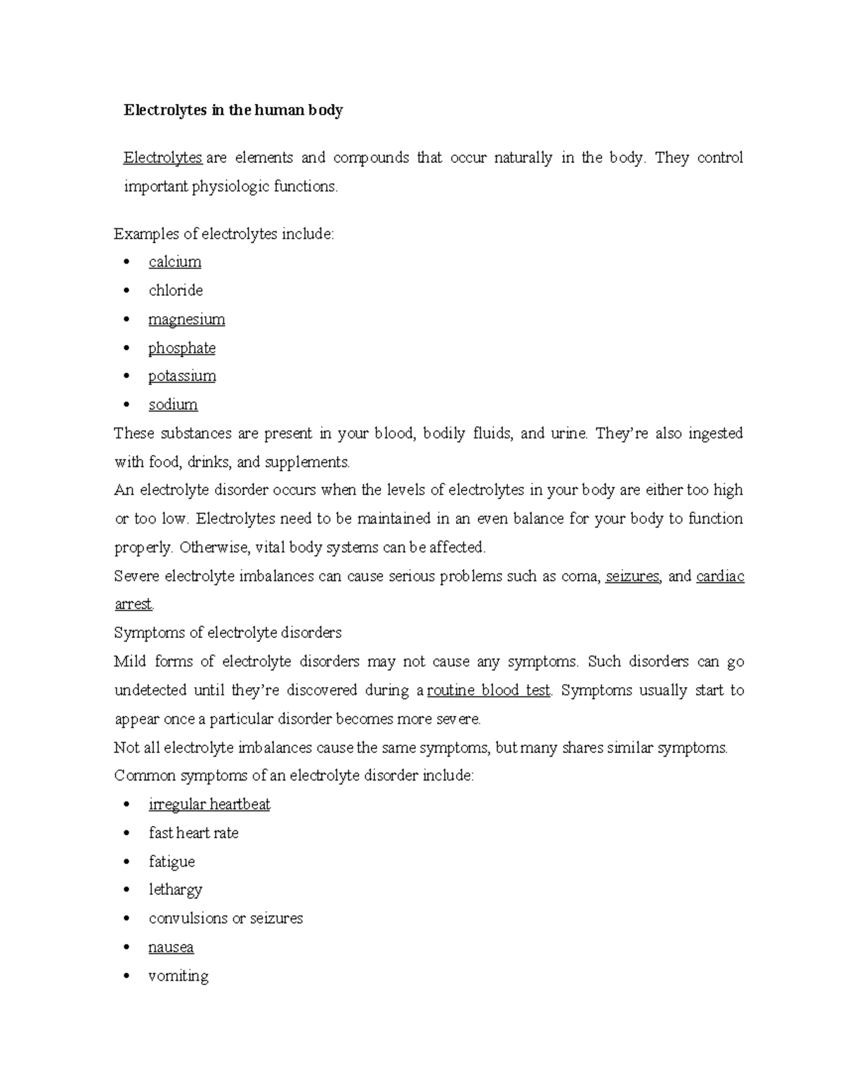 Electrolytes in the human body - Electrolytes in the human body ...
