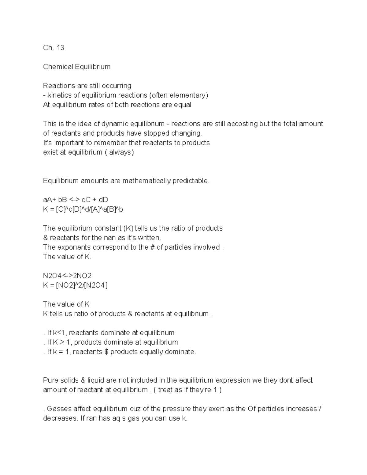 Chem Ch.13 Notes - Ch. 13 Chemical Equilibrium Reactions Are Still ...