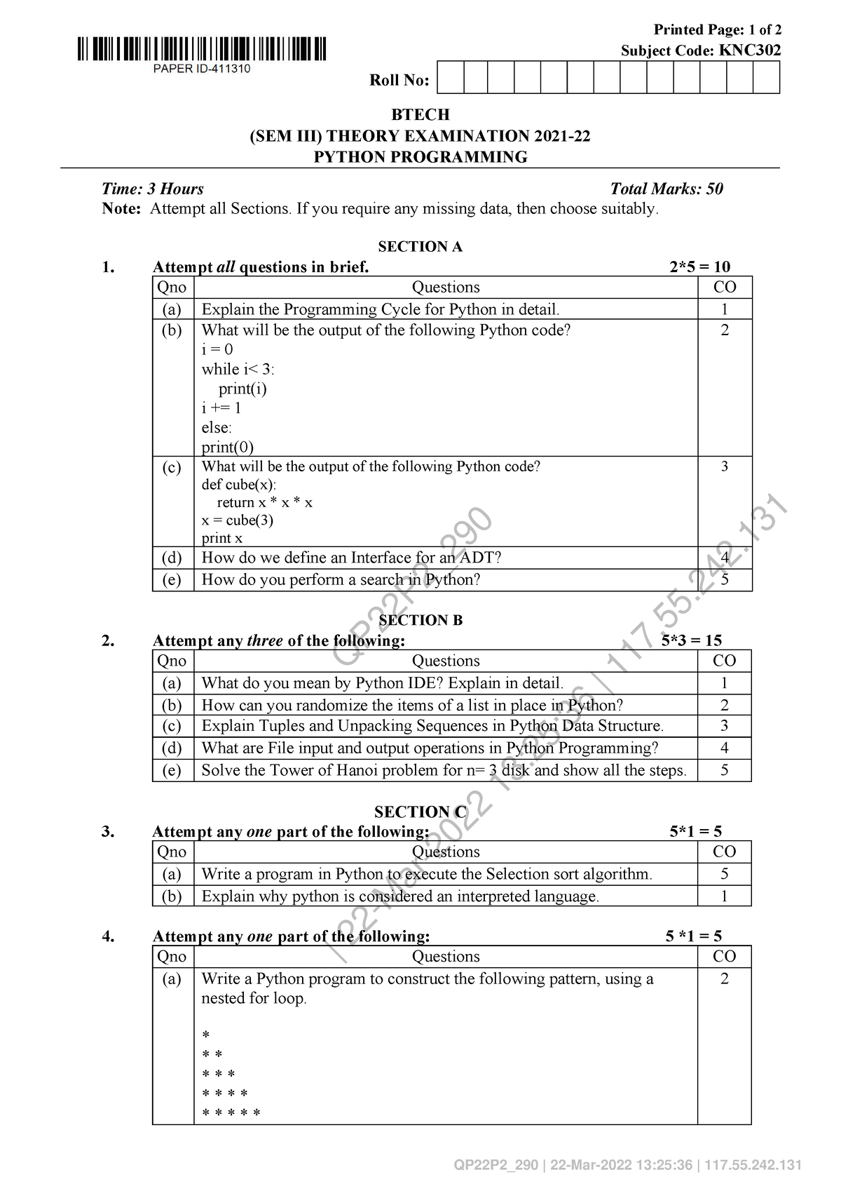 Python Programming KNC 302 - QP22P2_ | 22-Mar-2022 13:25:36 | 117.55 ...